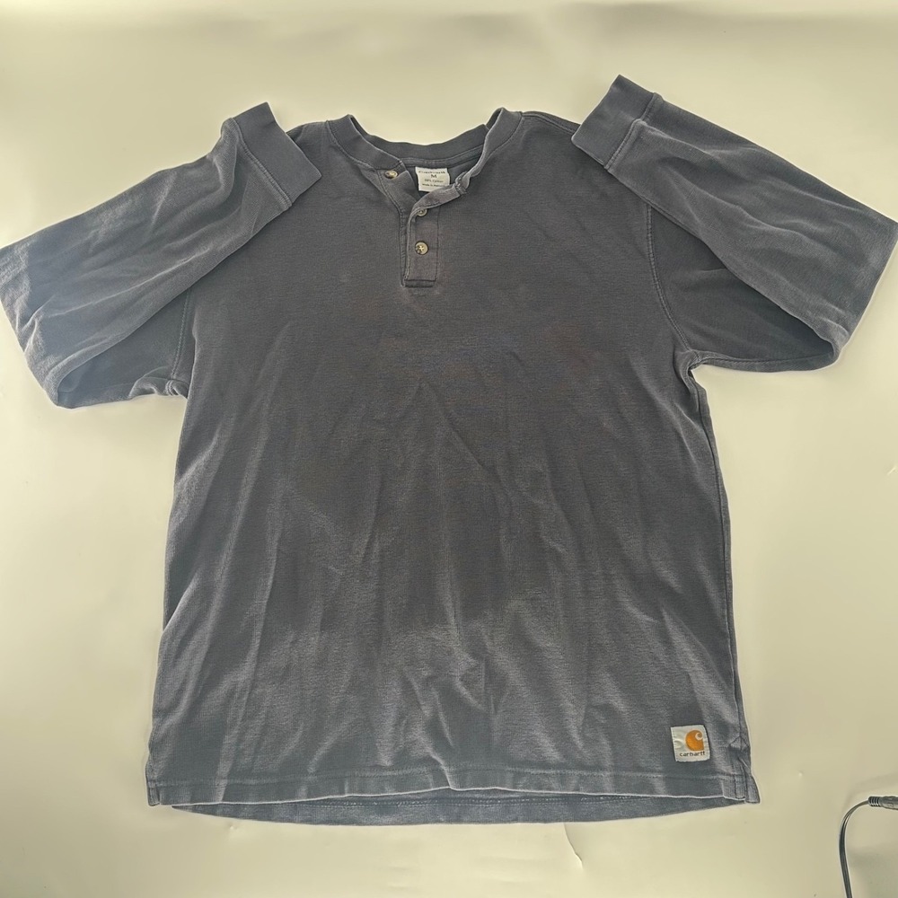 Carhartt K200NVY Textured Knit Henley Shirt Mens Medium Navy Blue Long Sleeve